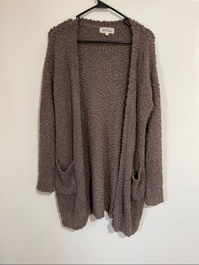 Listicle Taupe Popcorn Knit Open-Front Cardigan